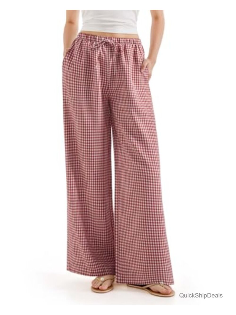 Wide Leg Linen-Blend Pants High Waisted Lounge Palazzo Pockets